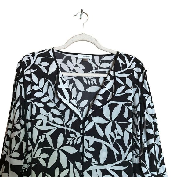Calvin Klein Top Womens 2X Multicolor Floral Print Split Neck Stretch Blouse - Picture 2 of 9